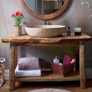 Wooden Rustic Style handmade bathroom vanity live edge solid wood cabinet sink table counter top farmhouse home decor furniture  handcrafted