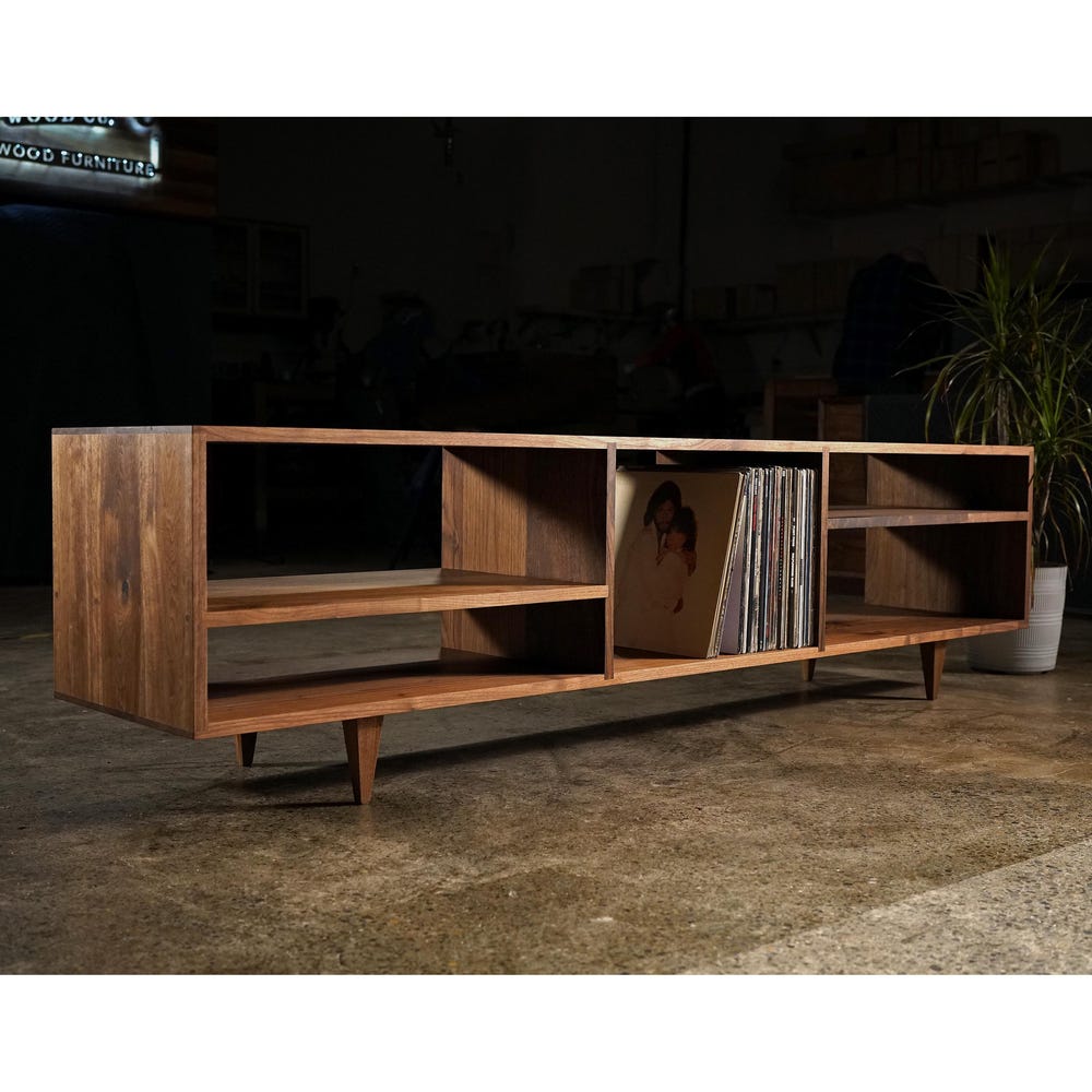 Braca Media Console, Mid-Century Credenza, Modern Sideboard, Solid Hardwood Media Console (Shown in Walnut)