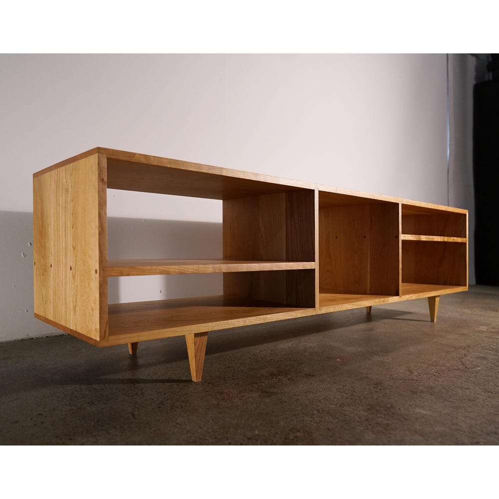 Braca Media Console, Mid Century Modern Sideboard, Solid Wood Modern Credenza, Domestic Hardwood (Shown in Madrone)