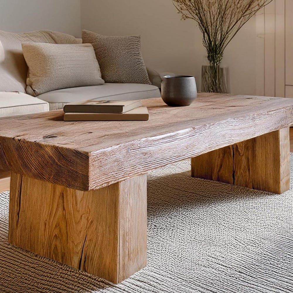 Wooden Rustic handmade wooden coffee table live edge solid wood trestle farmhouse home decor furniture handcrafted rectangular end table - Image 2