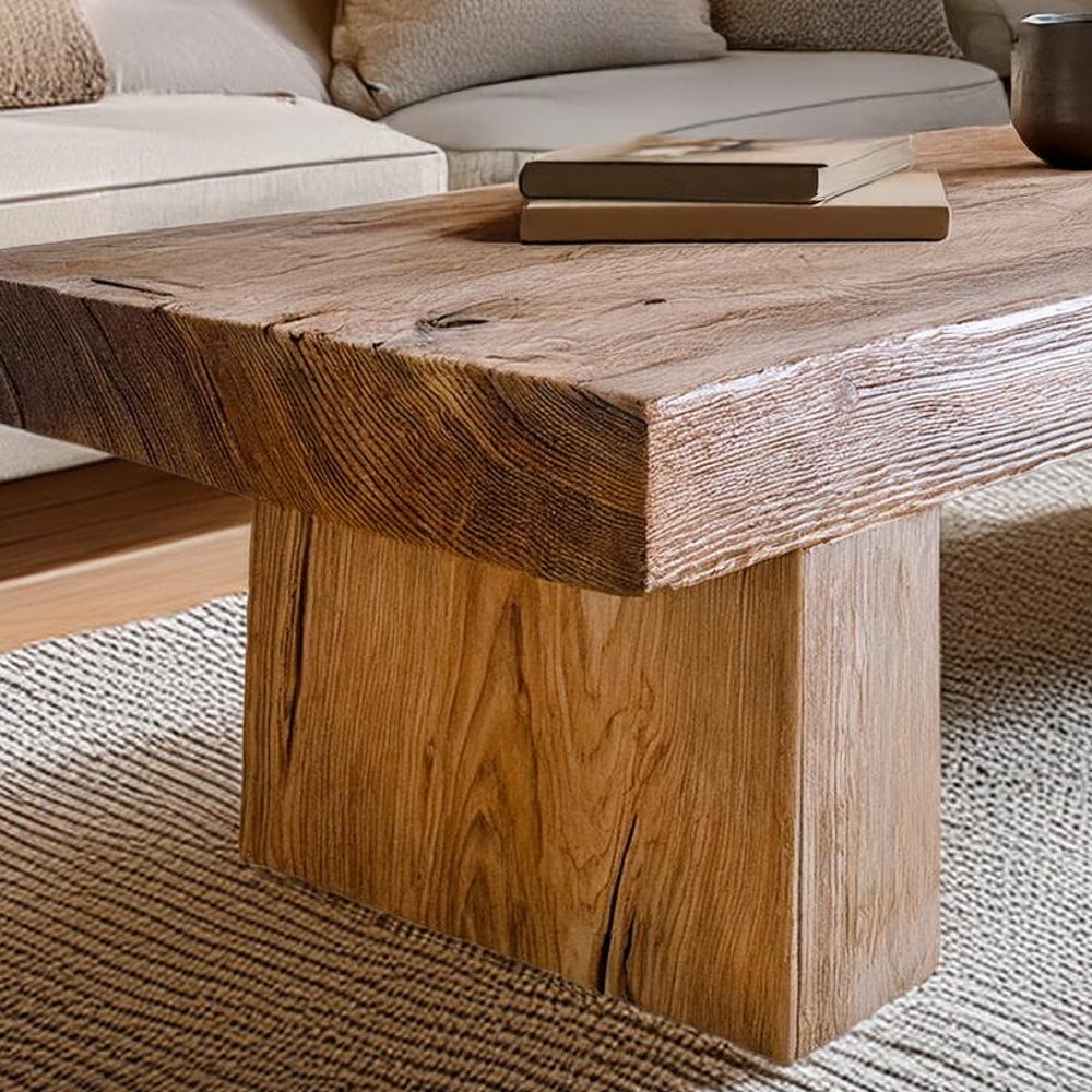 Wooden Rustic handmade wooden coffee table live edge solid wood trestle farmhouse home decor furniture handcrafted rectangular end table - Image 3