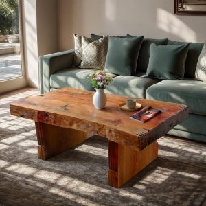 Wooden Rustic  handmade wooden coffee table live edge solid wood trestle farmhouse home decor furniture handcrafted rectangular end table