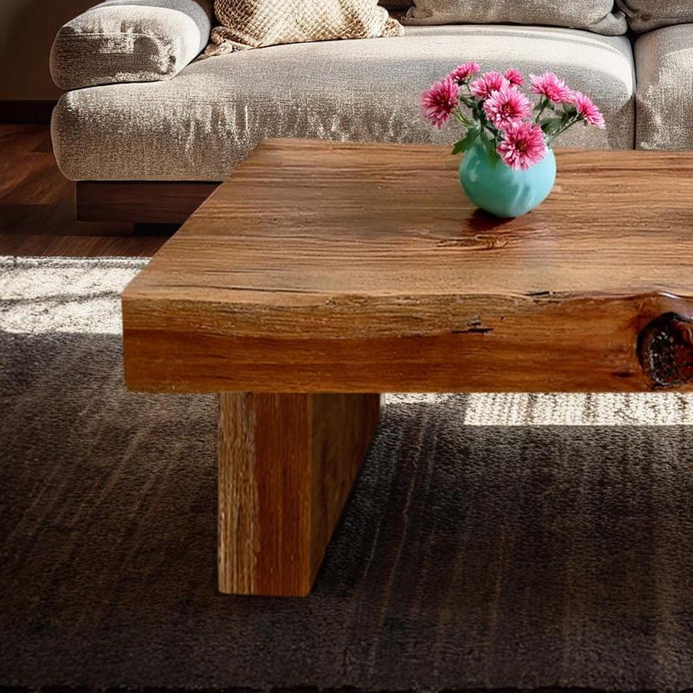 Wooden Rustic handmade wooden coffee table live edge solid wood trestle farmhouse home decor furniture handcrafted rectangular end table - Image 3