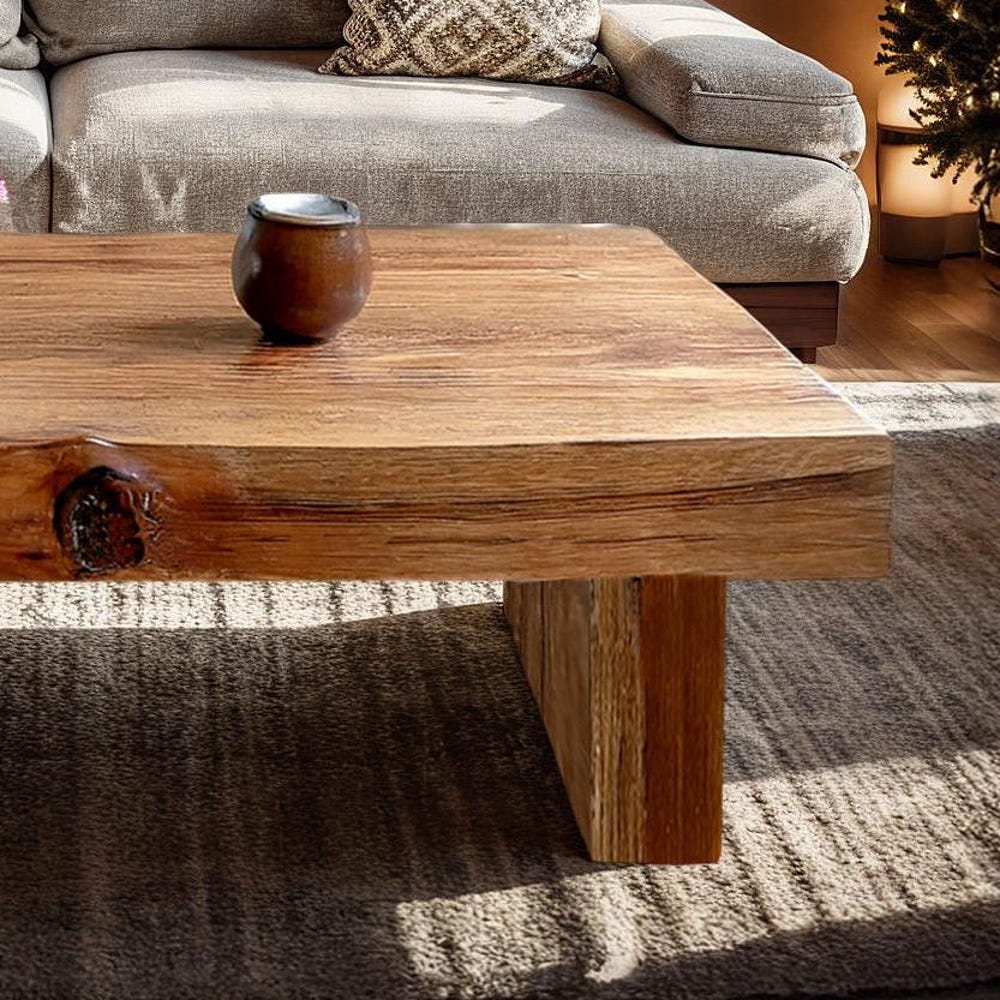 Wooden Rustic handmade wooden coffee table live edge solid wood trestle farmhouse home decor furniture handcrafted rectangular end table - Image 4