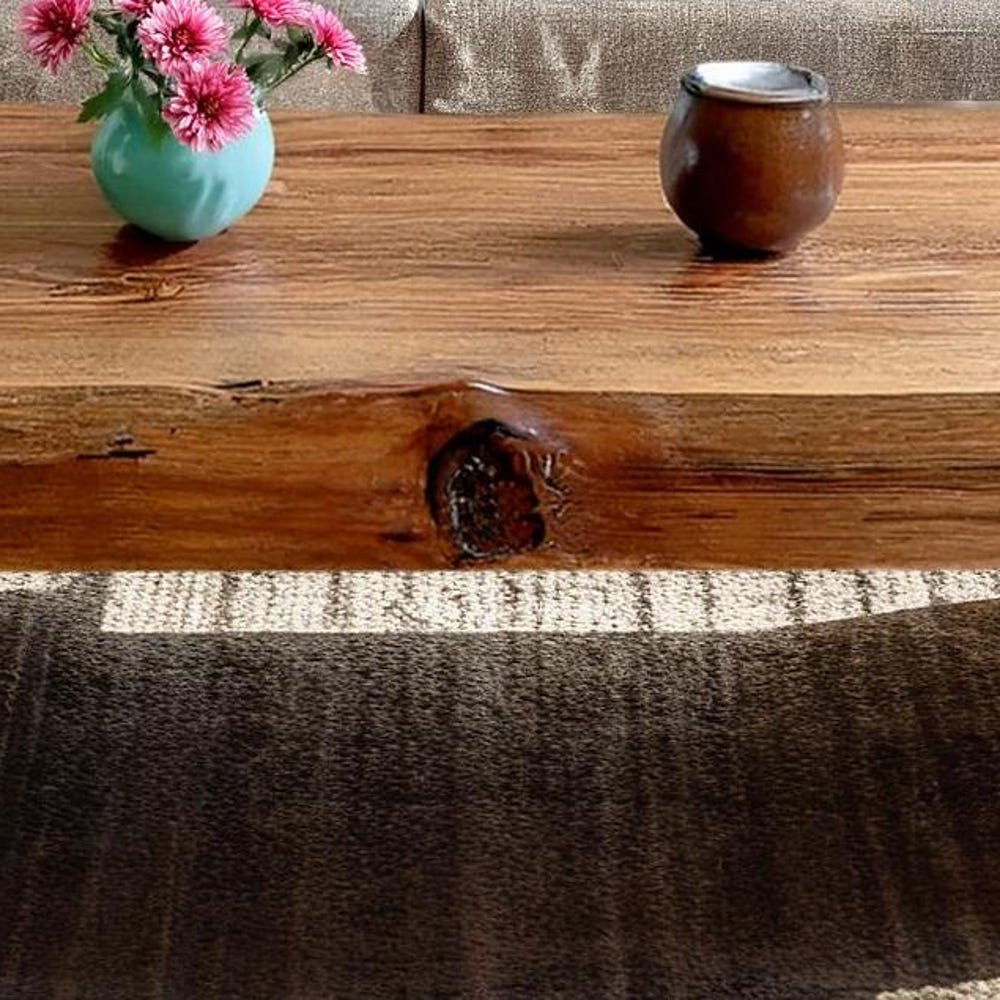 Wooden Rustic handmade wooden coffee table live edge solid wood trestle farmhouse home decor furniture handcrafted rectangular end table - Image 5