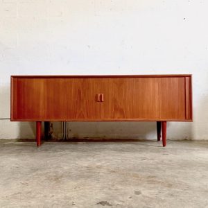 Danish Modern Teak Tambour Door Media Console or Buffet