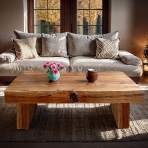 Wooden Rustic  handmade wooden coffee table live edge solid wood trestle farmhouse home decor furniture handcrafted rectangular end table