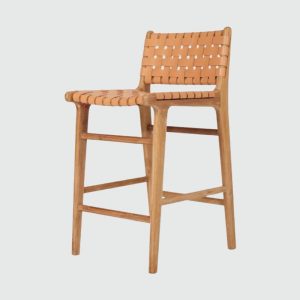 il_1000x1000.6798220106_g2g0.jpg Set Of 4 Woven Leather Bar Stool Tan with Back – Teak Wood Counter Stool, Handmade Saddle Seat Chair for Kitchen Island, Farmhouse Seating