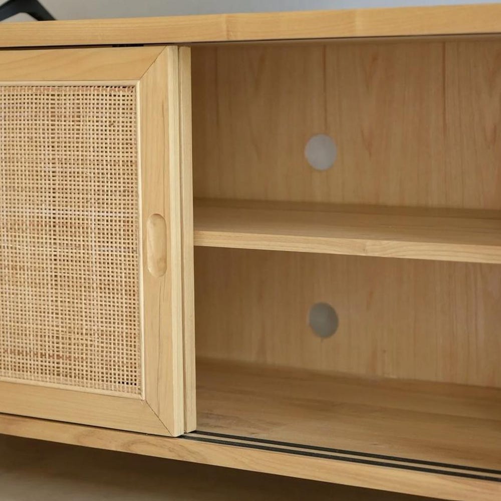 Handmade Boho Rattan TV Cabinet – Wood Storage Console Buffet for Living Room, Dining Room, or Entryway – Natural Home Decor - Image 4