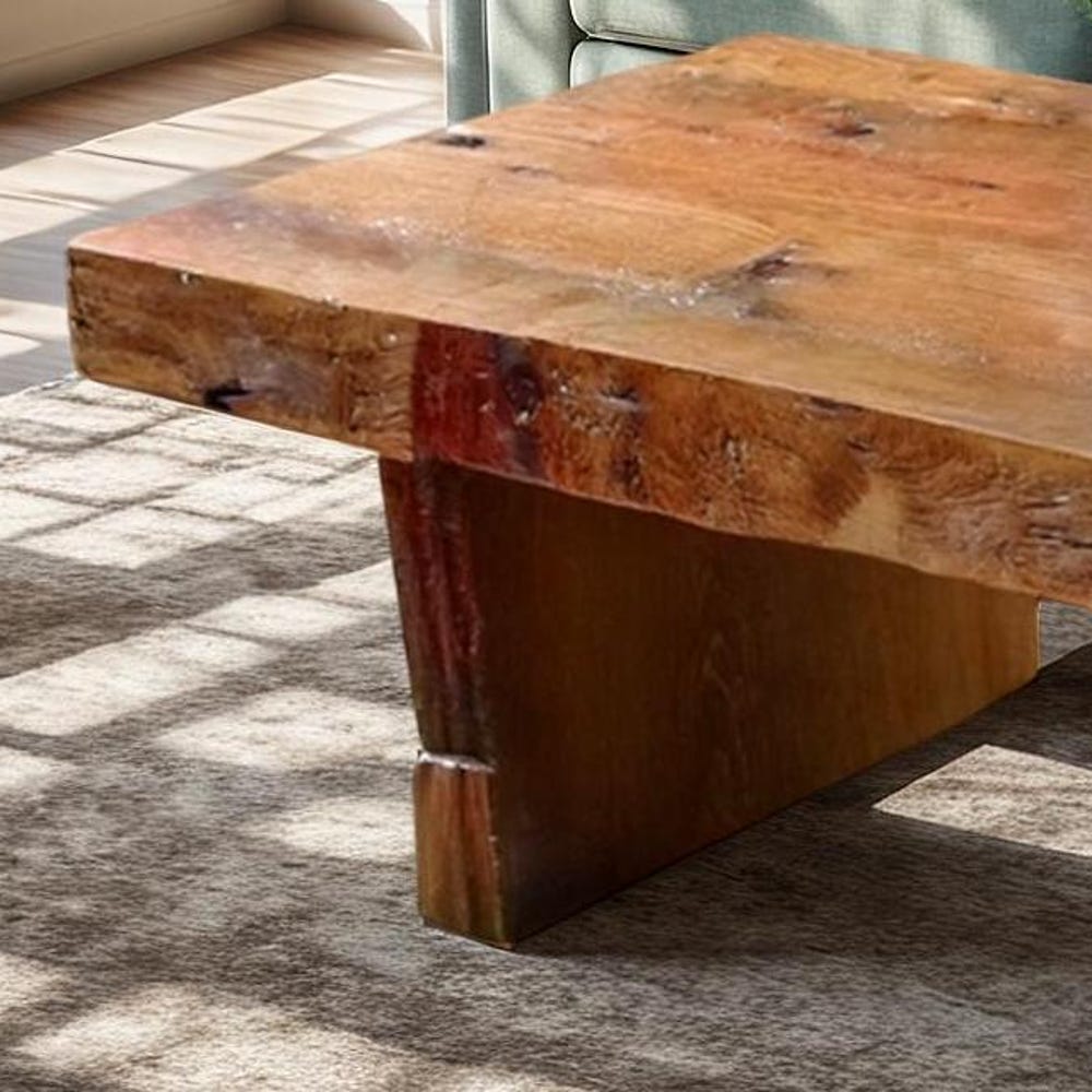 Wooden Rustic handmade wooden coffee table live edge solid wood trestle farmhouse home decor furniture handcrafted rectangular end table - Image 3