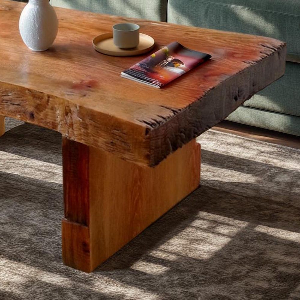 Wooden Rustic handmade wooden coffee table live edge solid wood trestle farmhouse home decor furniture handcrafted rectangular end table - Image 4