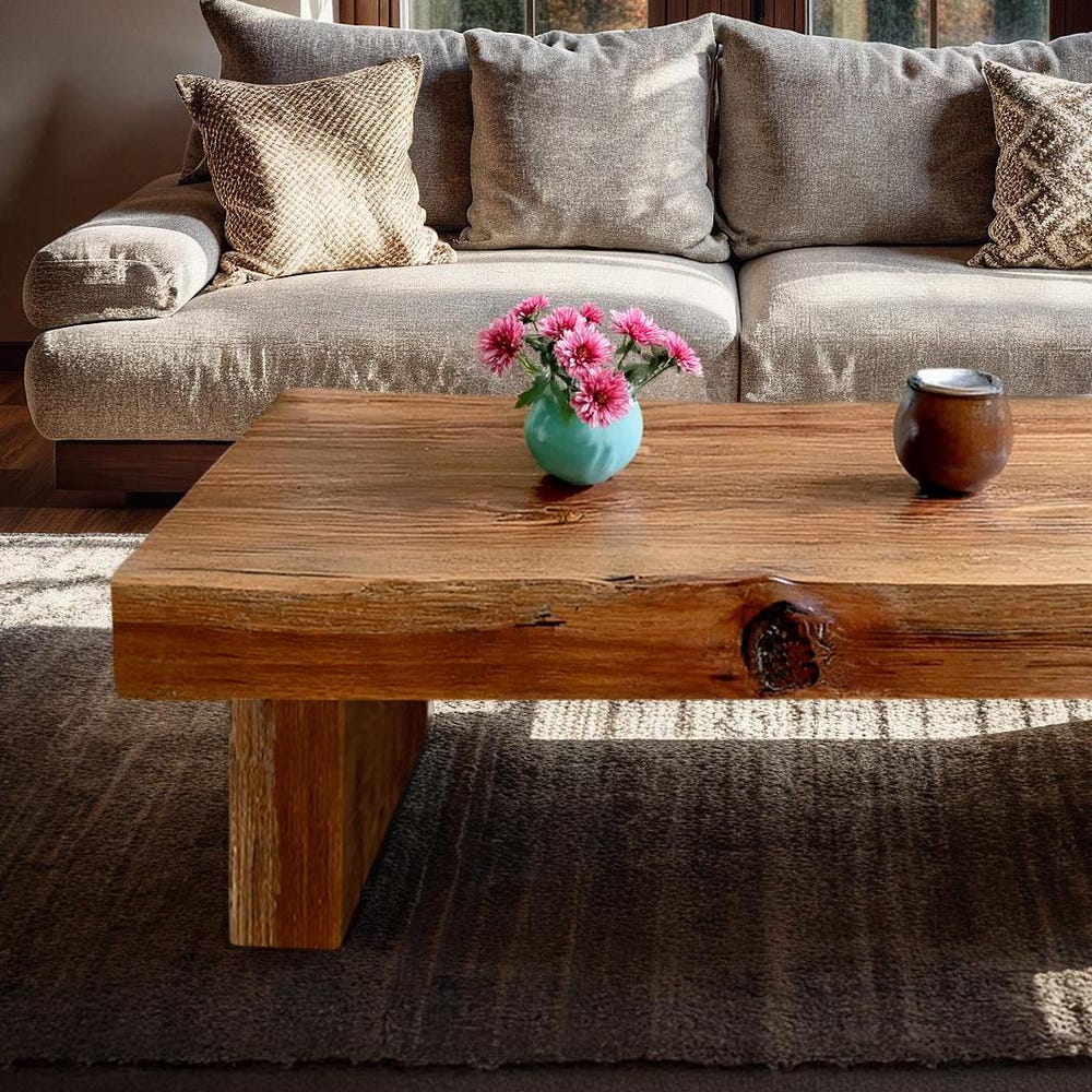 Wooden Rustic handmade wooden coffee table live edge solid wood trestle farmhouse home decor furniture handcrafted rectangular end table - Image 2