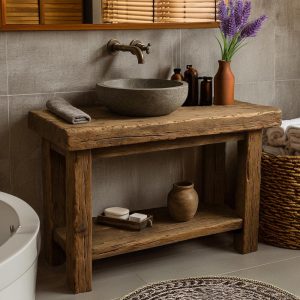 Wooden Rustic Style handmade bathroom vanity live edge solid wood cabinet sink table counter top farmhouse home decor furniture  handcrafted