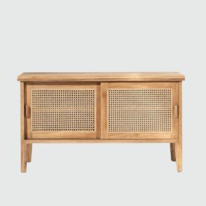 Handwoven Rattan and Recycled Teak Cabinet | Rustic Storage Shelving | Eco-Friendly Drinks Cabinet, Boho Home Decor