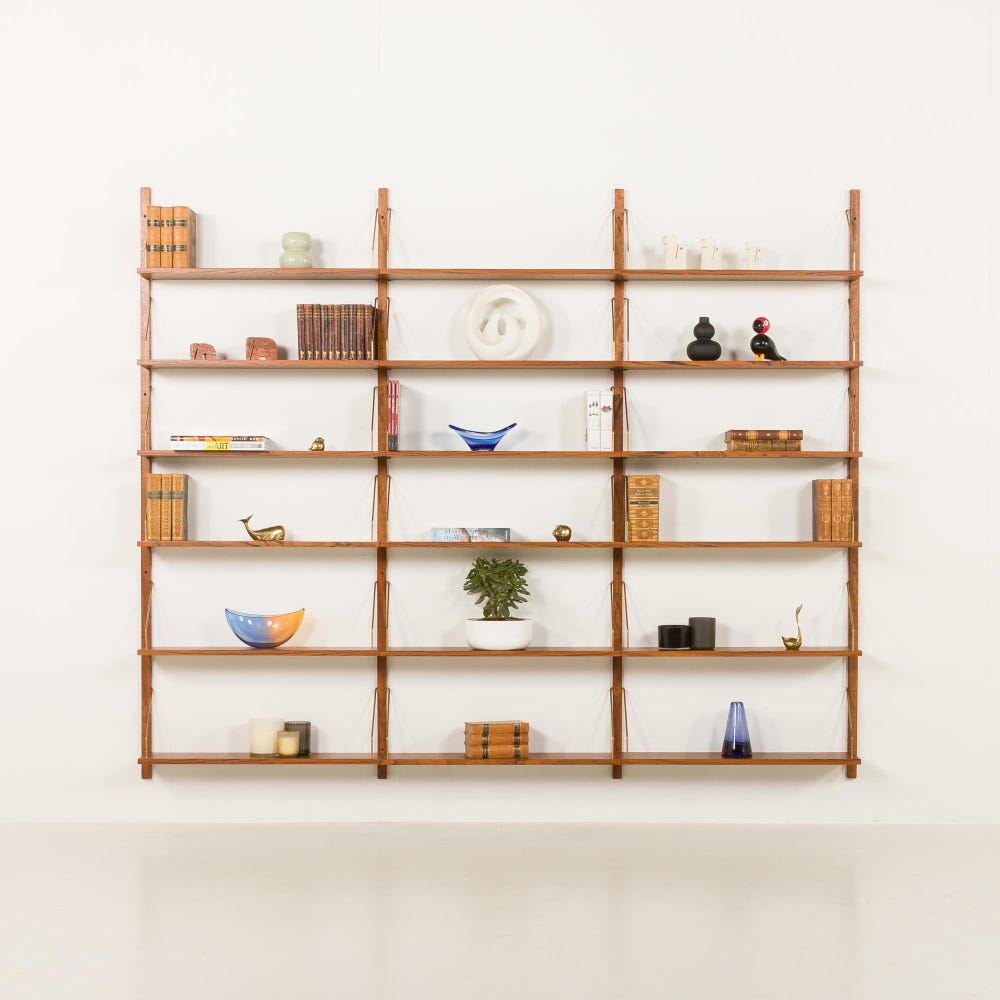 Danish mid century renovated teak modular shelving unit in the style of Poul Cadovius