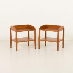 Pair of mid century minimalist nightstands, bedside tables in solid teak,  Denmark 1970s