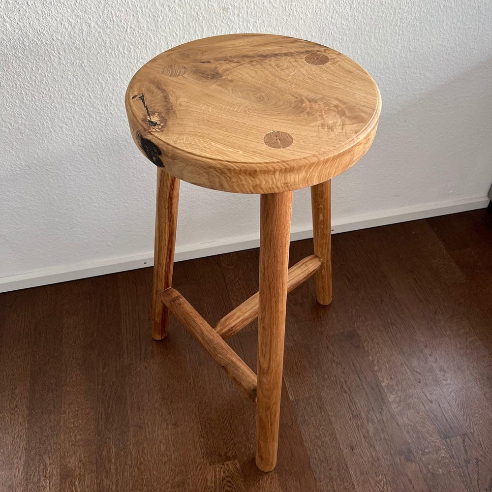 Round Wooden Stool, 3 Leg Stool, Tripod Stool, Planter Stand, Step Stool, Wood Table Stand, Solid Oak Wood Side/End Table, Patio Table - Image 4