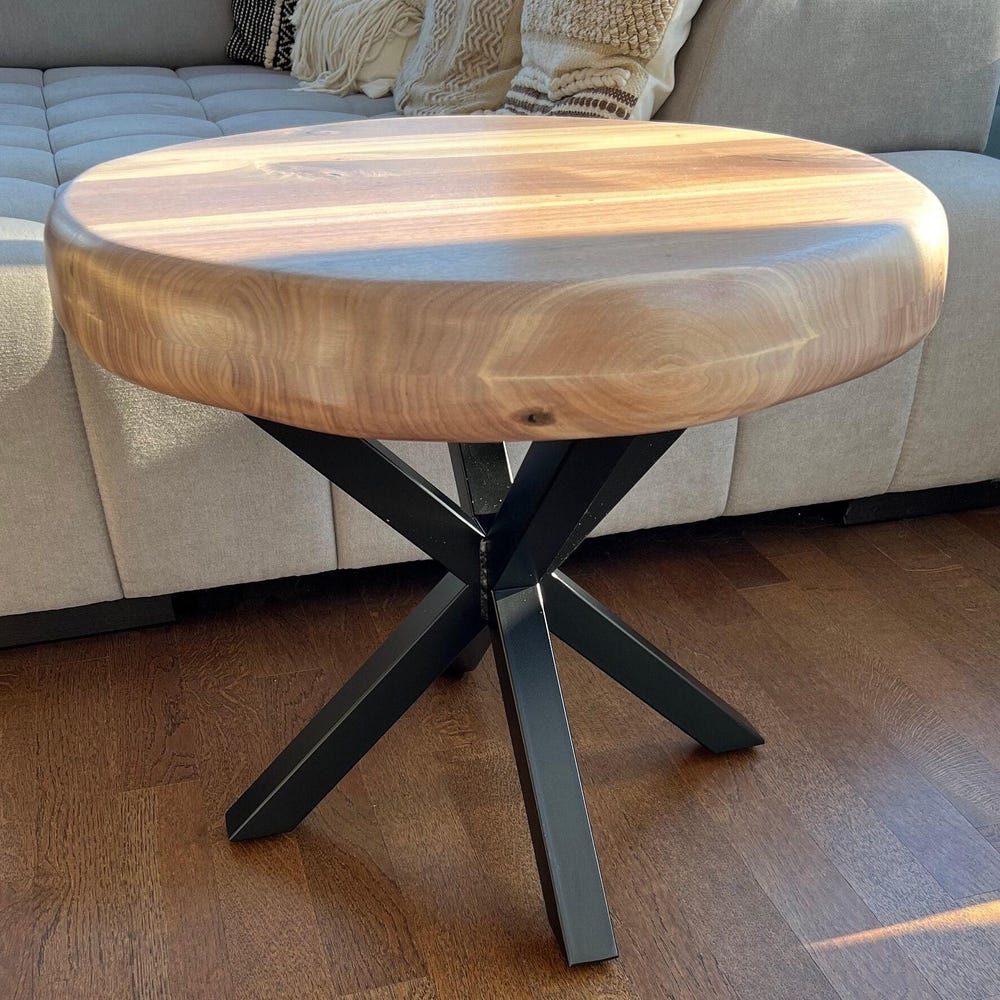 Solid Walnut Coffee Table with Metal Legs, Small Round Coffee Table, Wooden Side or End Table, Sofa, Couch, Indoor or Outside Table - Image 3