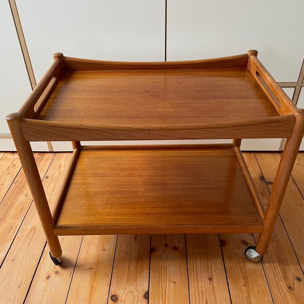 Great Danish Wegner AT 45 60s Retro Teak Serving Trolley Table Sideboard Shelf 70s Coffee Table Vintage Side Table Sofa - Image 6