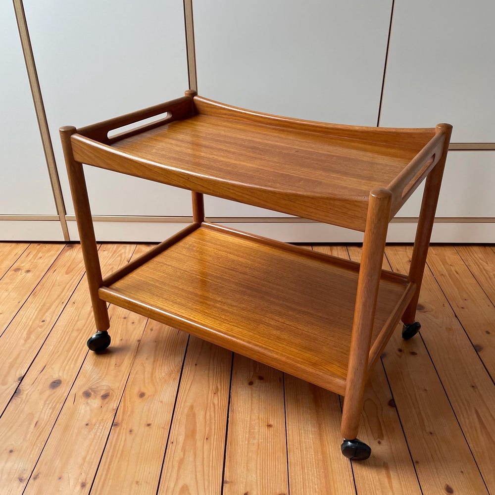 Great Danish Wegner AT 45 60s Retro Teak Serving Trolley Table Sideboard Shelf 70s Coffee Table Vintage Side Table Sofa - Image 7
