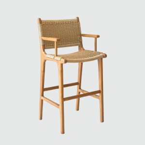 il_1000x1000.6865547561_pghn.jpg Rattan Bar Stool with Armrest, Counter Stool for Kitchen Island, Teak and Woven Chair, Boho Bar Chair, Indoor Outdoor Seating