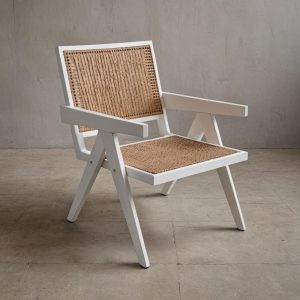 Dining Chair, Wood Rattan Accent Chair, for Living Room, Patio, Terrace, Bedroom & Lounge, Mid Century