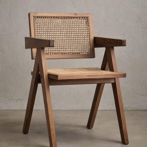 Dining Chair, Wood Rattan Accent Chair, for Living Room, Patio, Terrace, Bedroom & Lounge, Mid Century