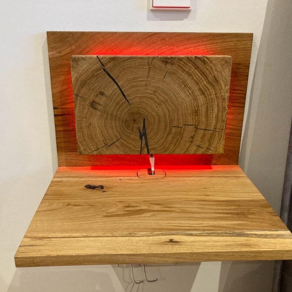 Solid Oak Floating Nightstand, Unique Small Bedside Shelf, Built-In Slim Bedside Table With Backlight, Wall Mount, Rustic - Image 2