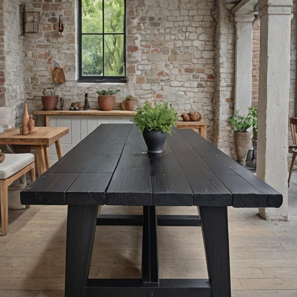 Rustic Solid Wood Dining Table - Handcrafted Office & Conference Table - Farmhouse Solid Wood Table - Modern Dining Table