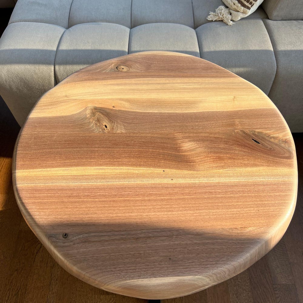 Solid Walnut Coffee Table with Metal Legs, Small Round Coffee Table, Wooden Side or End Table, Sofa, Couch, Indoor or Outside Table - Image 4